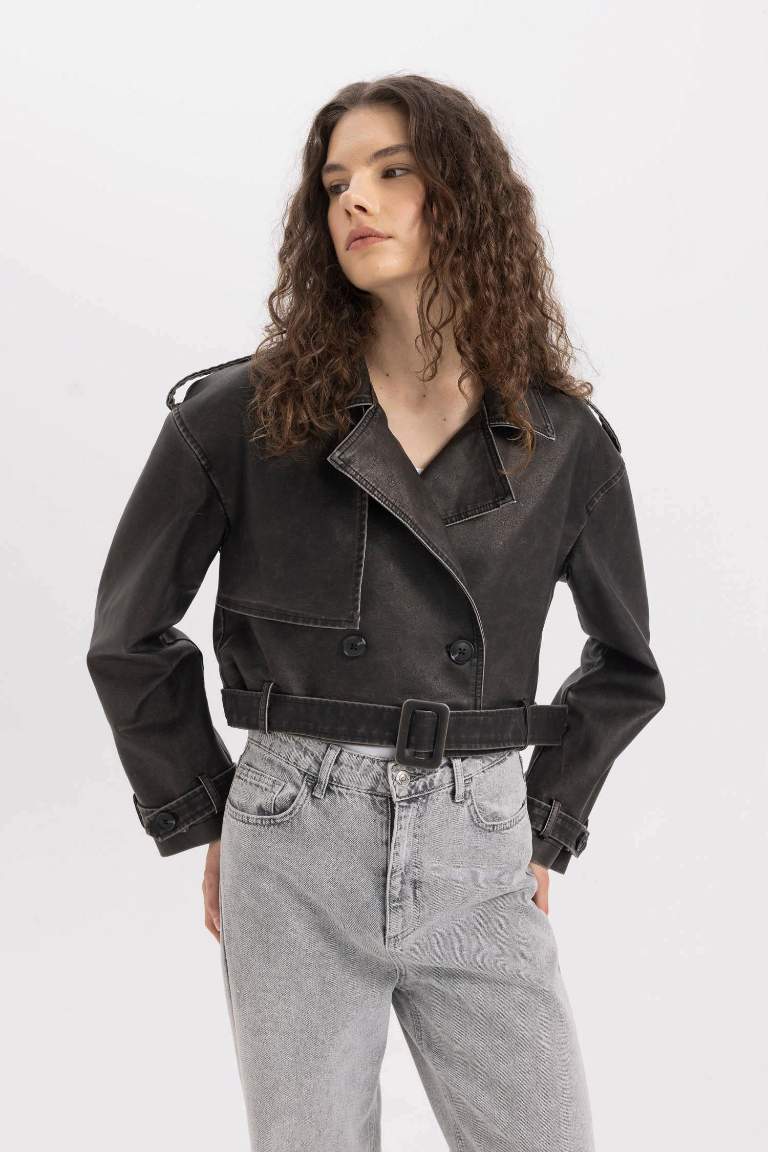 Regular Fit Taffeta Faux Leather Jacket