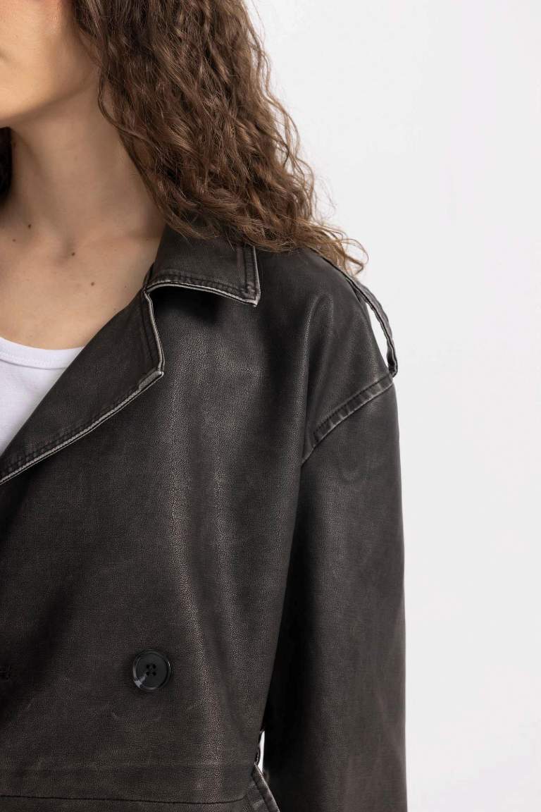 Regular Fit Taffeta Faux Leather Jacket