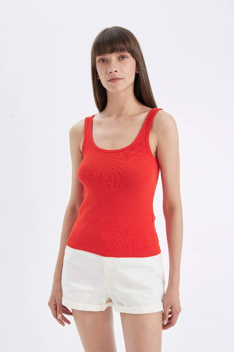 Slim Fit Basic Ribana Crew Neck Sleeveless Tank Top