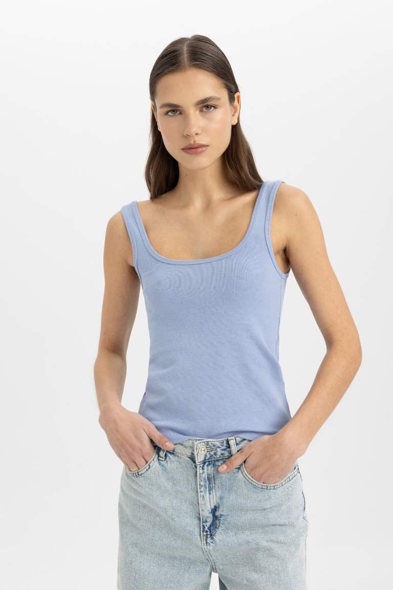 Slim Fit U Neck Ribbed Tank Top