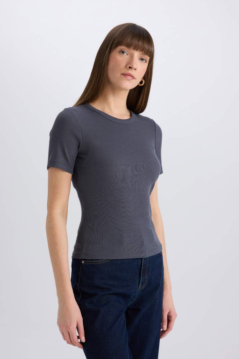 Slim Fit Crew Neck Ribbed Camisole Casual T-Shirt