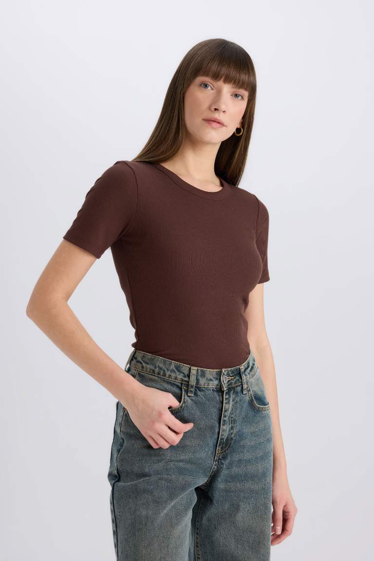 Slim Fit Crew Neck Ribbed Camisole Casual T-Shirt