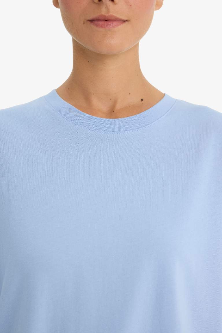 Oversize Geniş Kalıp Bisiklet Yaka Basic Düz Penye Kısa Kollu Tişört