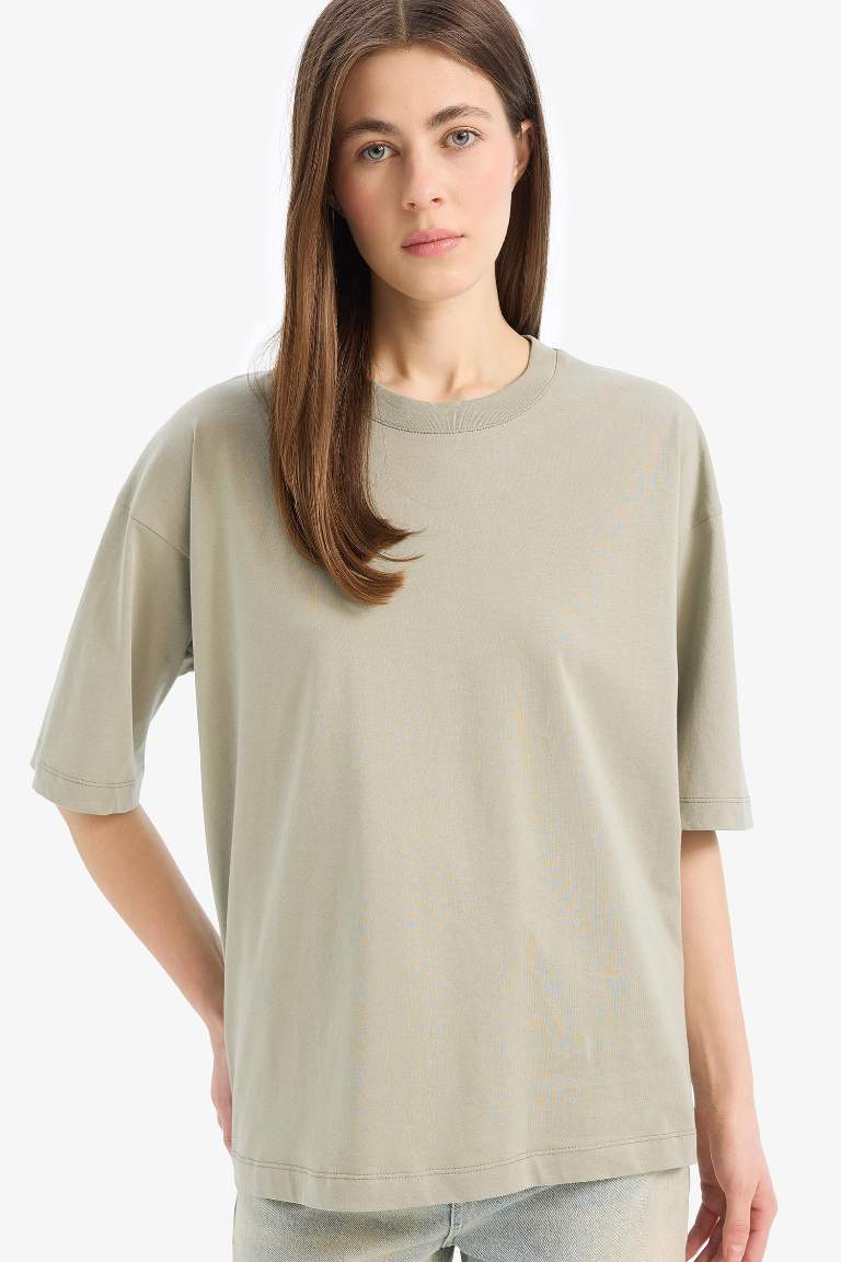 Oversize Fit Crew Neck Basic Jersey T-Shirt