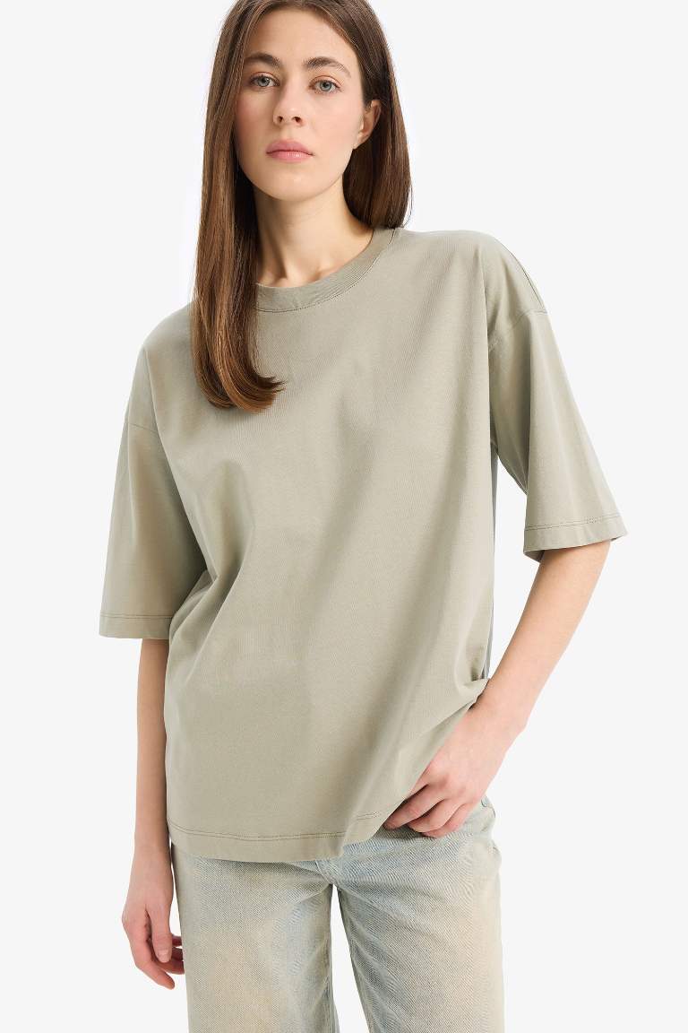 Oversize Fit Crew Neck Basic Jersey T-Shirt