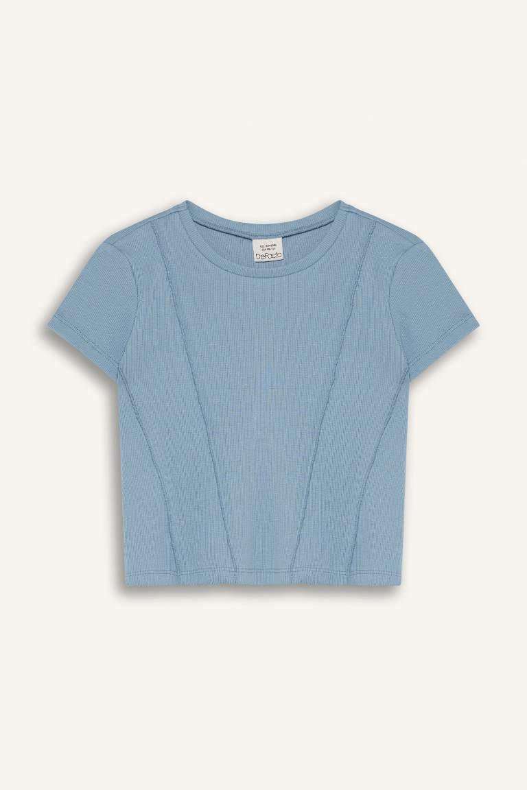 T-shirt slim basique côtelé à col rond et manches courtes pour fille