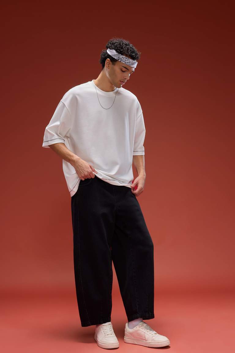 Loose Fit Bisiklet Yaka Kısa Kollu Ağır Kumaş Tişört