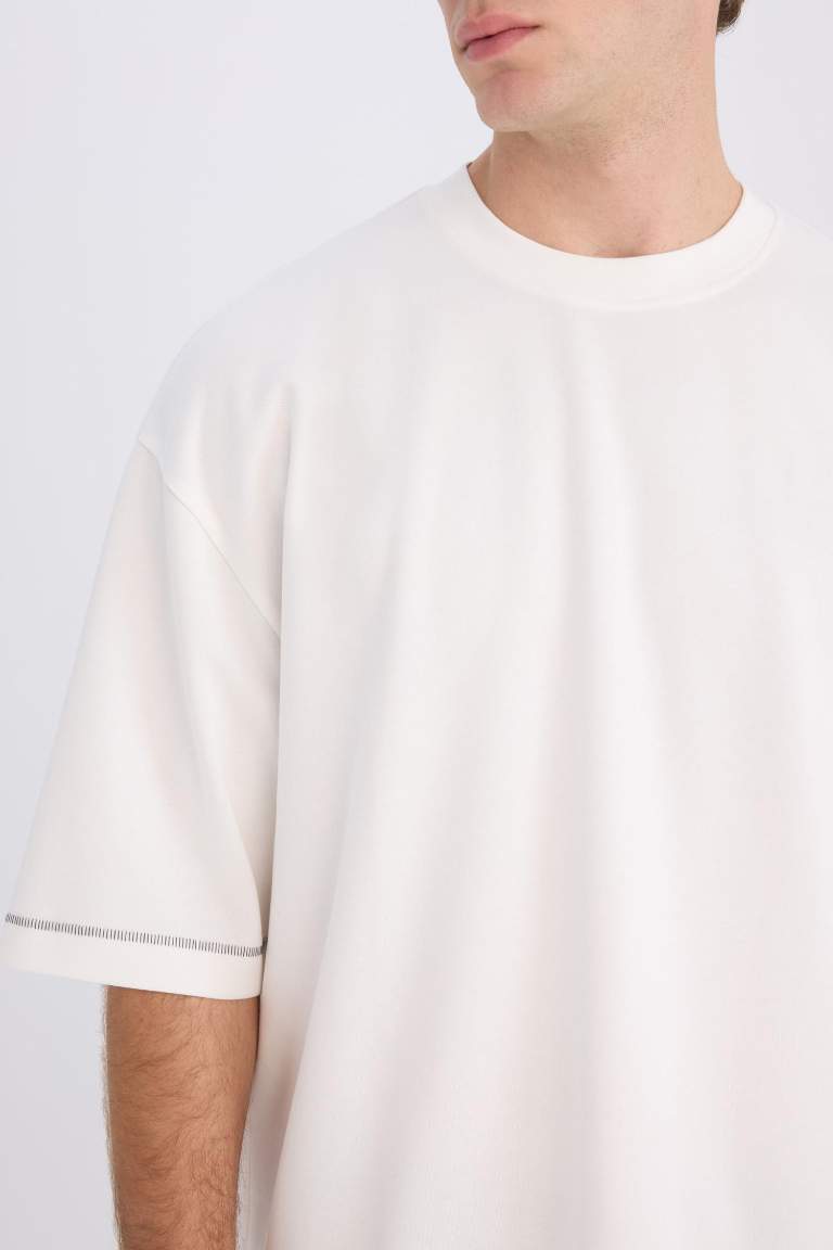 Loose Fit Bisiklet Yaka Kısa Kollu Ağır Kumaş Tişört