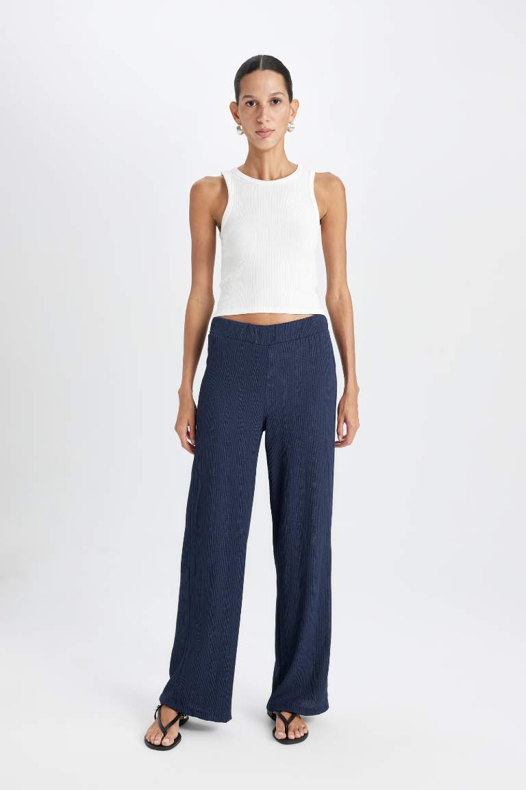 Wide Leg Regular Hem Trousers