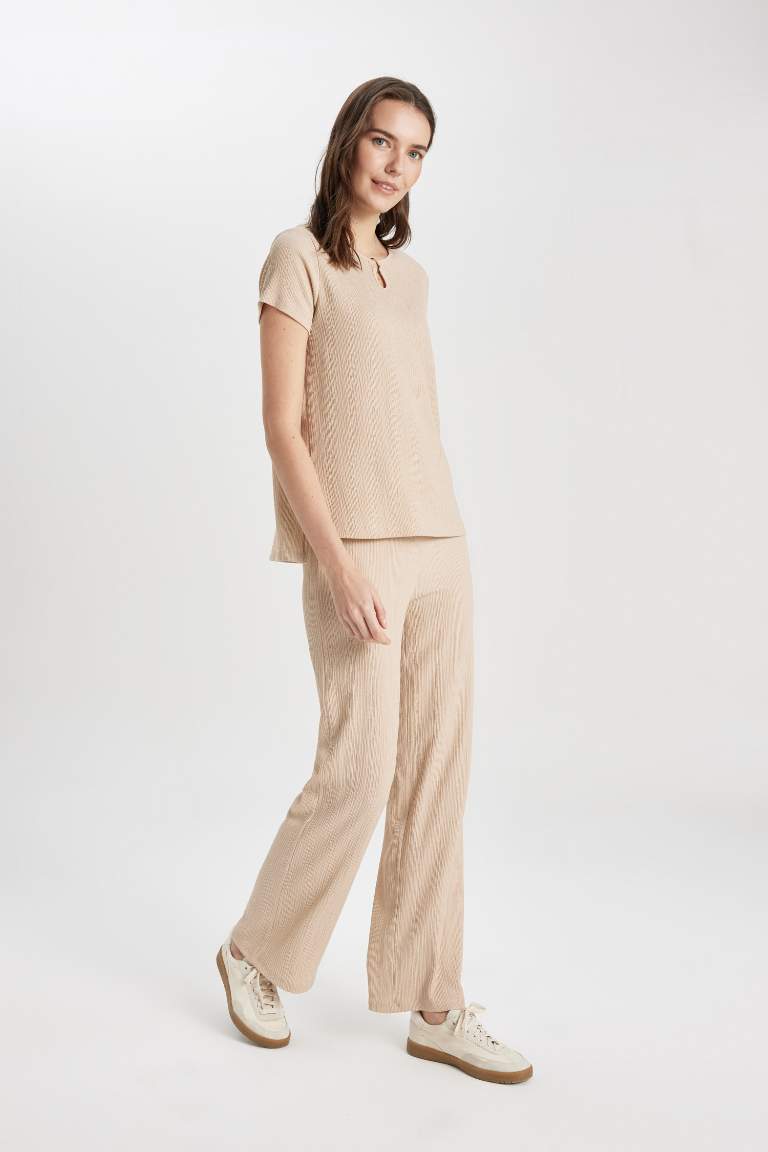 Wide Leg Regular Hem Trousers