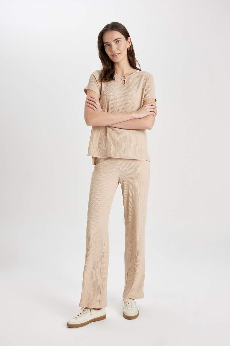 Wide Leg Regular Hem Trousers