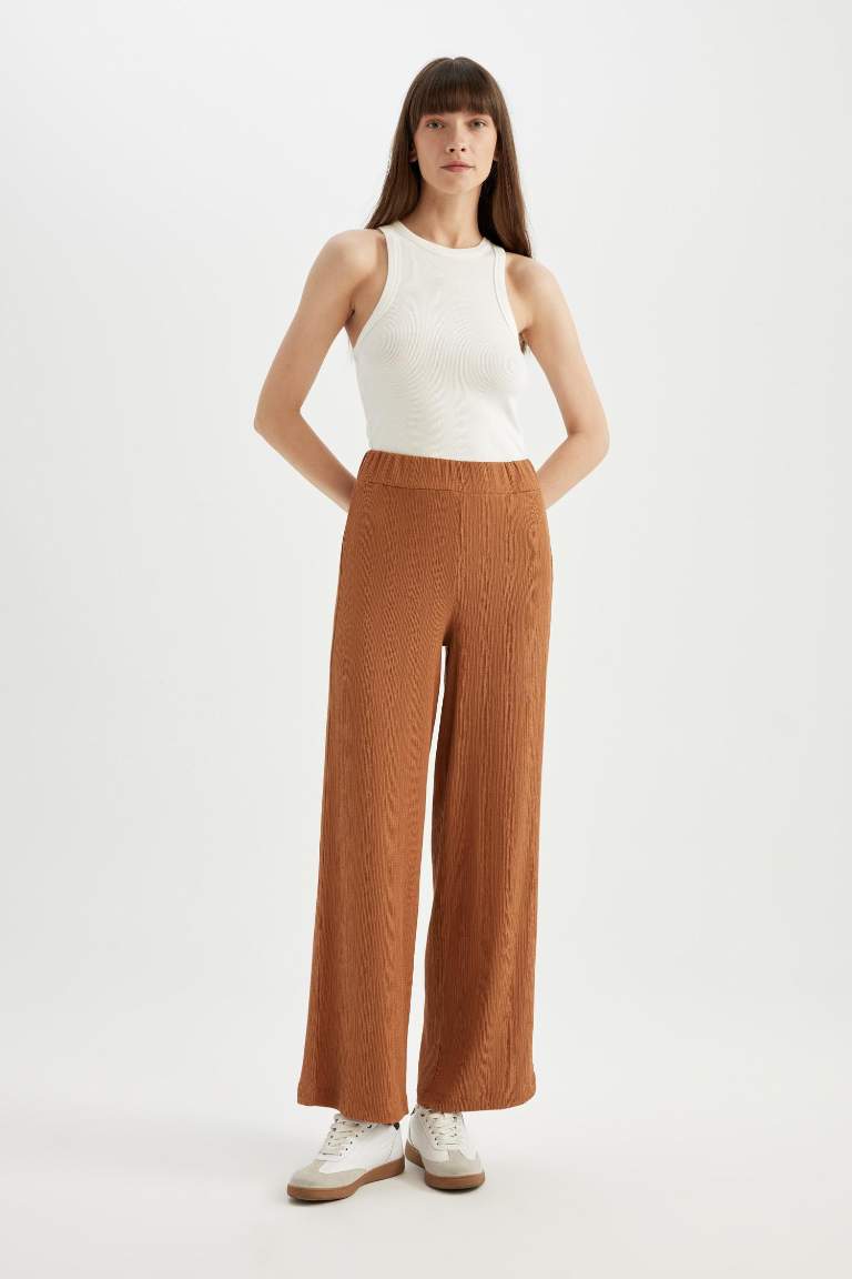 Wide Leg Geniş Bol Paça Beli Lastikli Bürümcük Pantolon