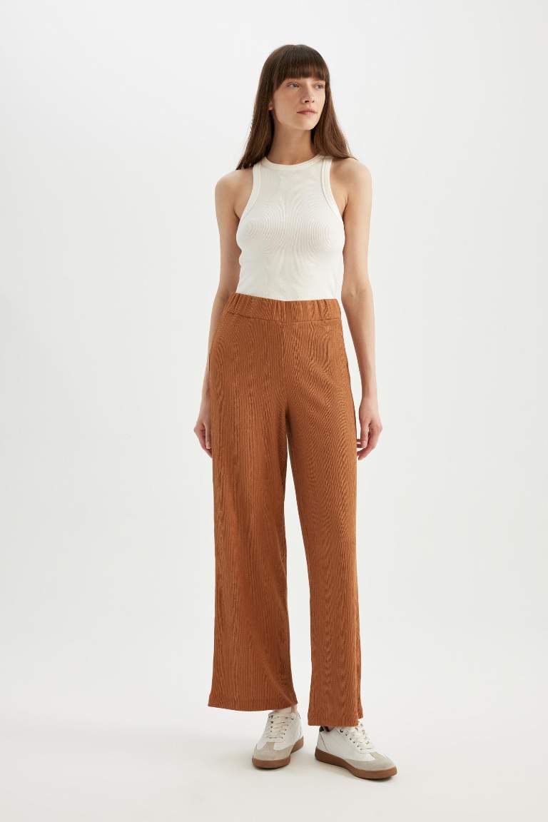 Wide Leg Geniş Bol Paça Beli Lastikli Bürümcük Pantolon