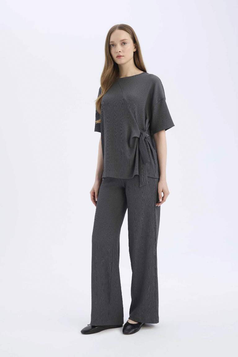 Wide Leg Regular Hem Trousers