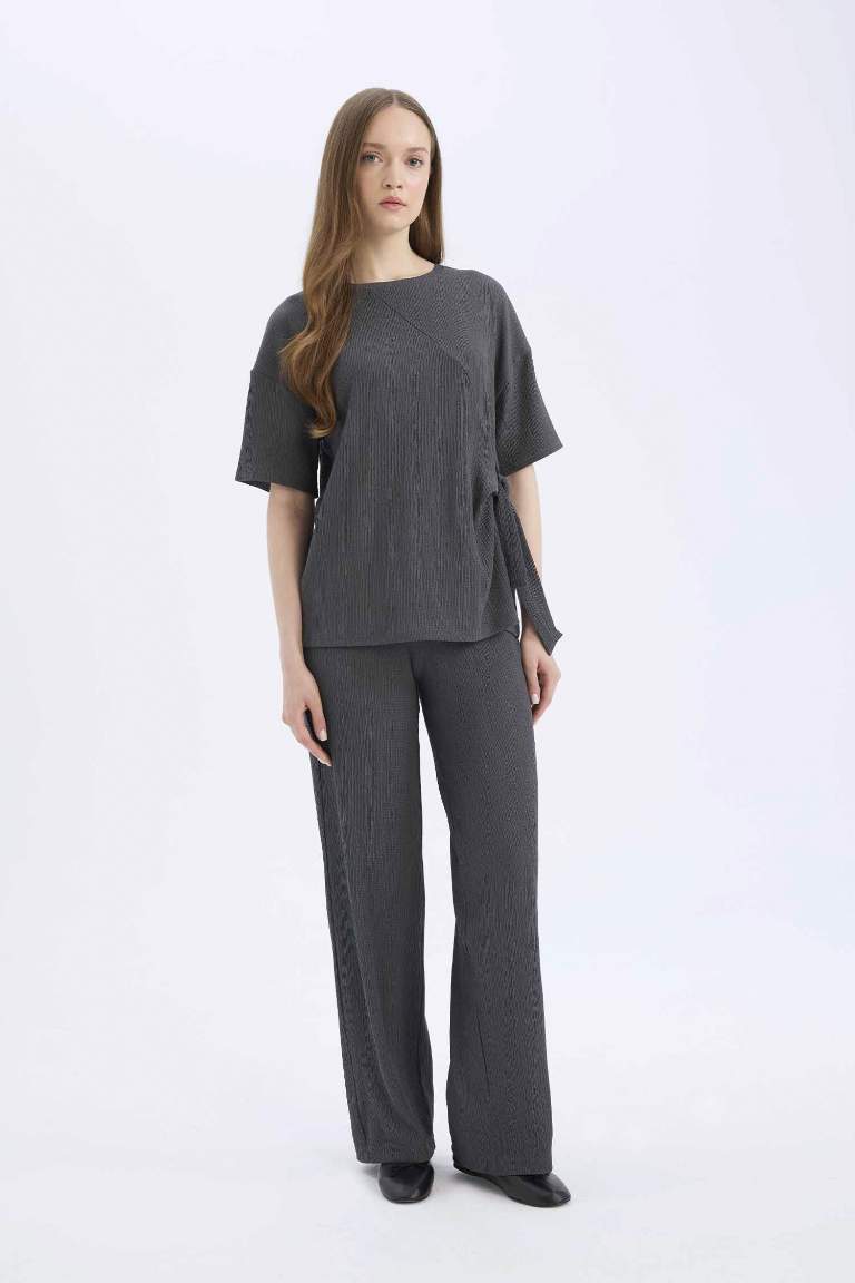 Wide Leg Regular Hem Trousers