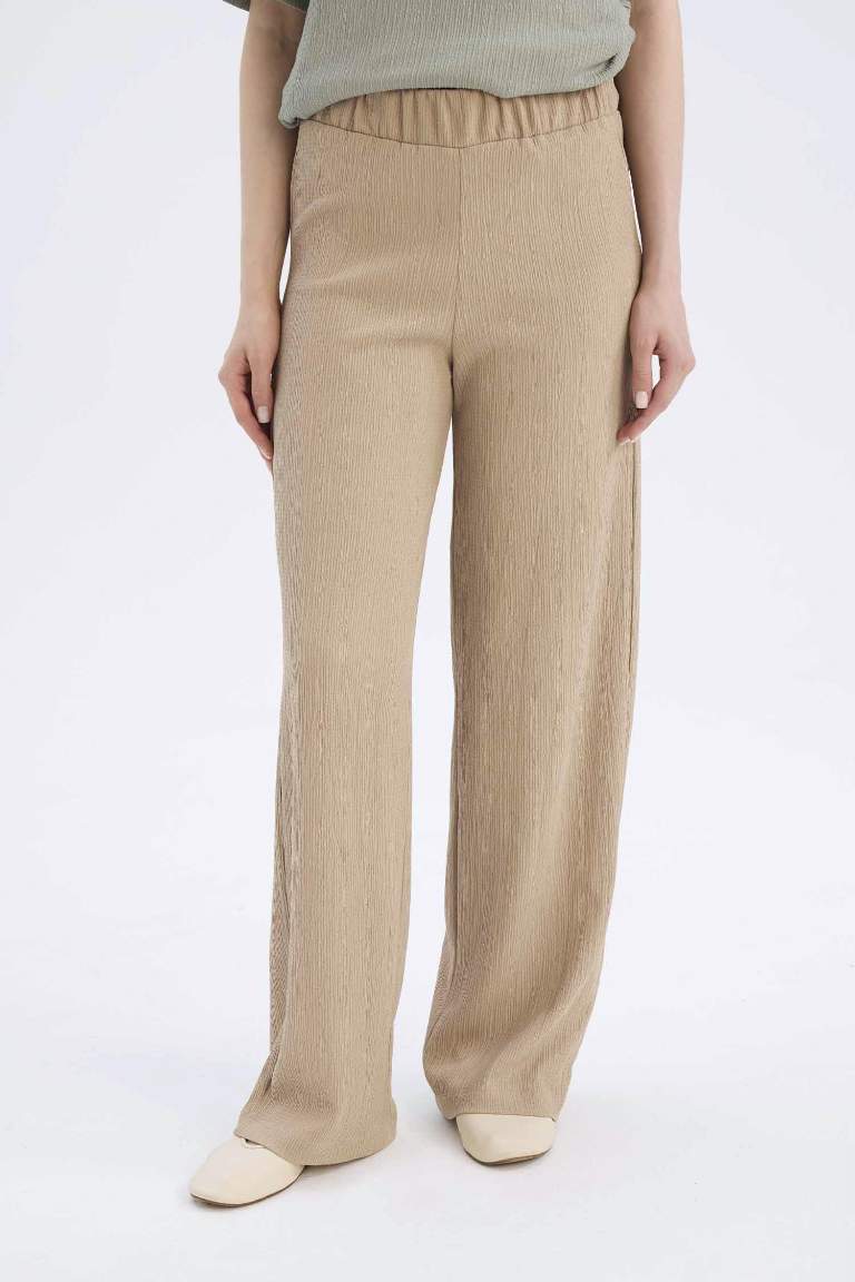 Bürümcük Pantolon Wide Leg Geniş Bol Paça Beli Lastikli