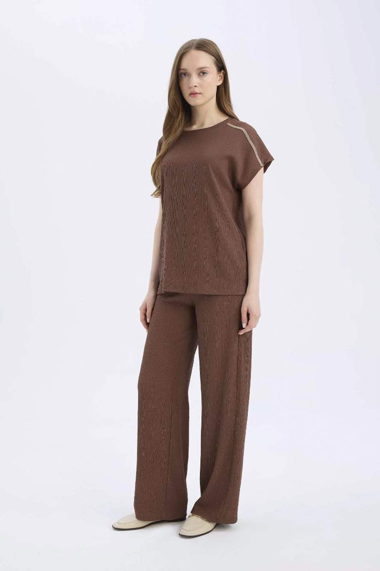 Wide Leg Flexible Waist Curly Trousers