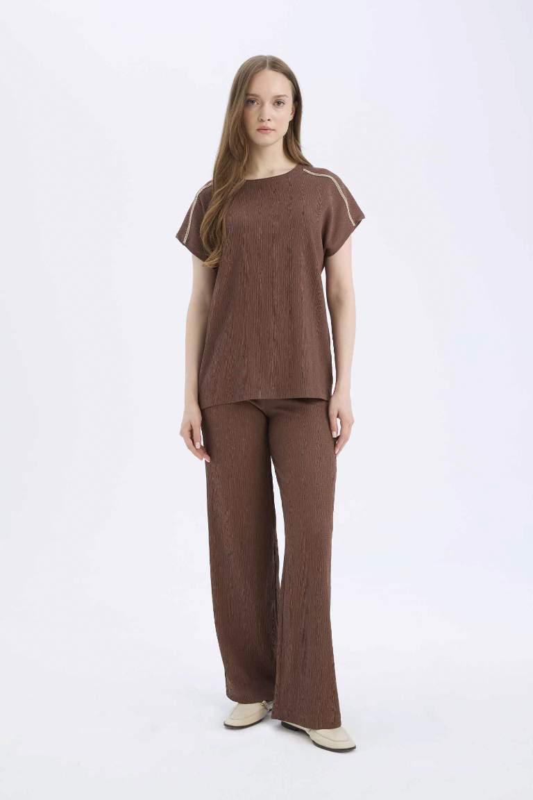 Wide Leg Flexible Waist Curly Trousers