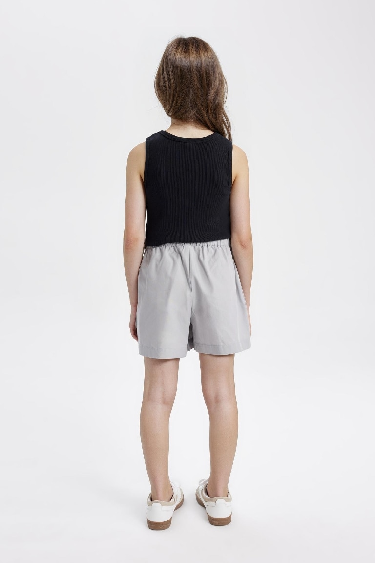 شورت قصير بناتي قطن بجيب