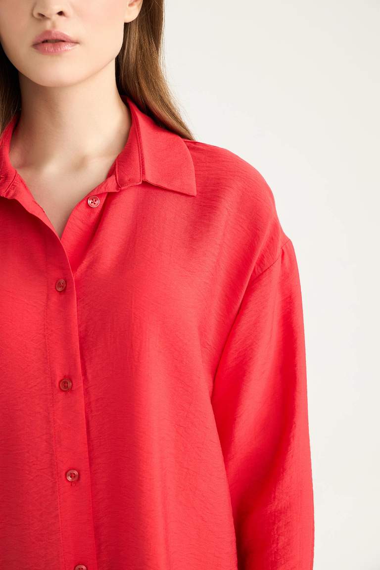 Relax Fit Basic Long Sleeve Red Shirt Tunic