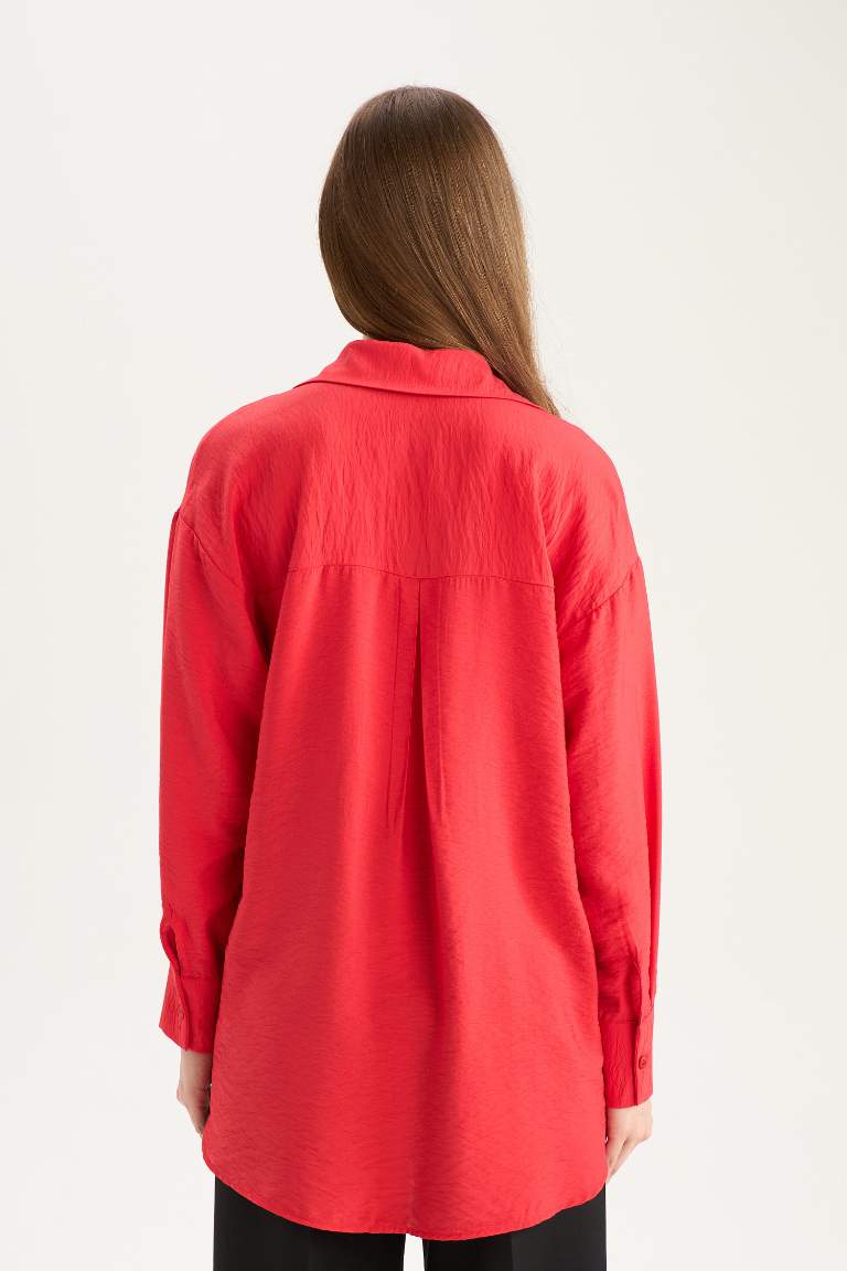 Relax Fit Basic Long Sleeve Red Shirt Tunic