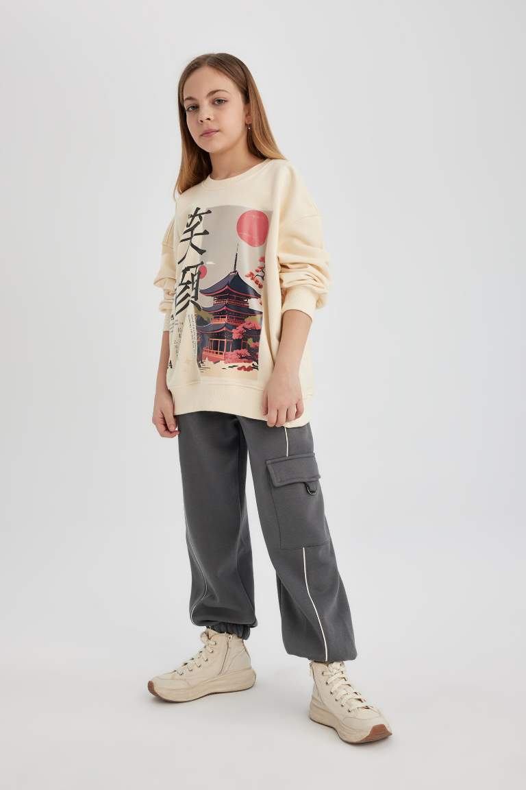 Girl Loose Fit Thick Cargo Pocket Sweatpants