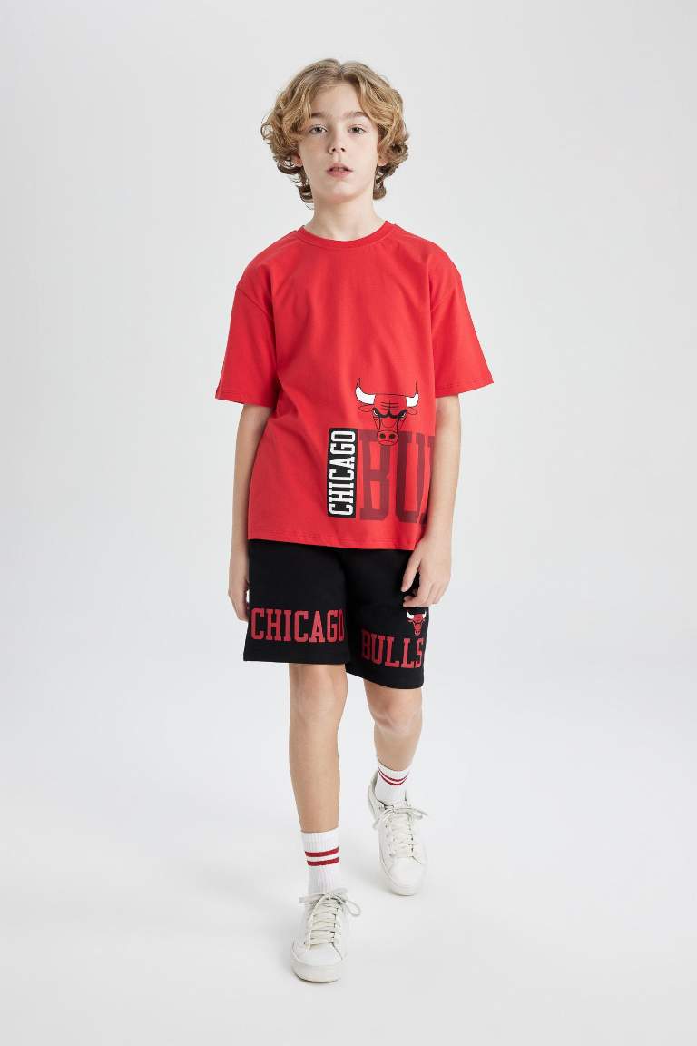 Erkek Çocuk NBA Chicago Bulls Oversize Geniş Kalıp Bisiklet Yaka Kısa Kollu Tişört