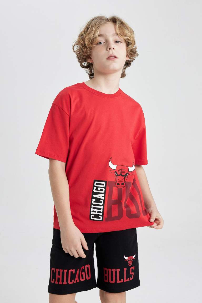 Erkek Çocuk NBA Chicago Bulls Oversize Geniş Kalıp Bisiklet Yaka Kısa Kollu Tişört