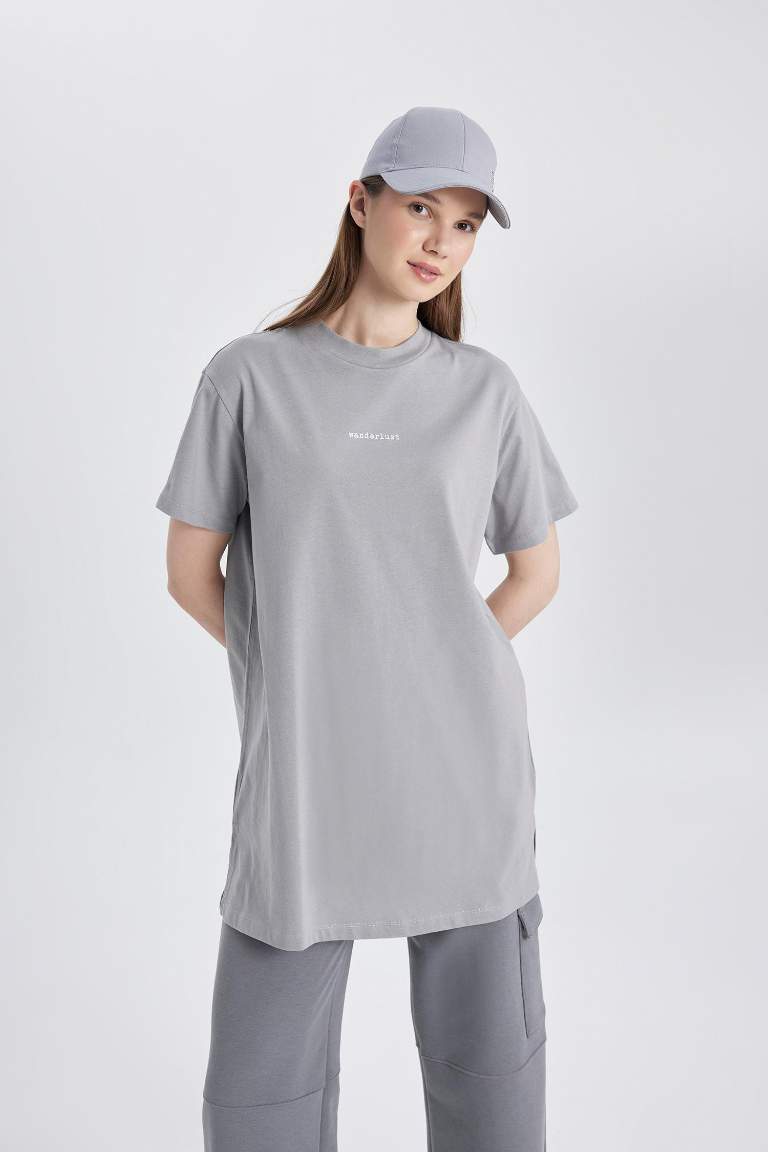 Regular Fit Crew Neck Printed Short Sleeve T-Shirt Tunic