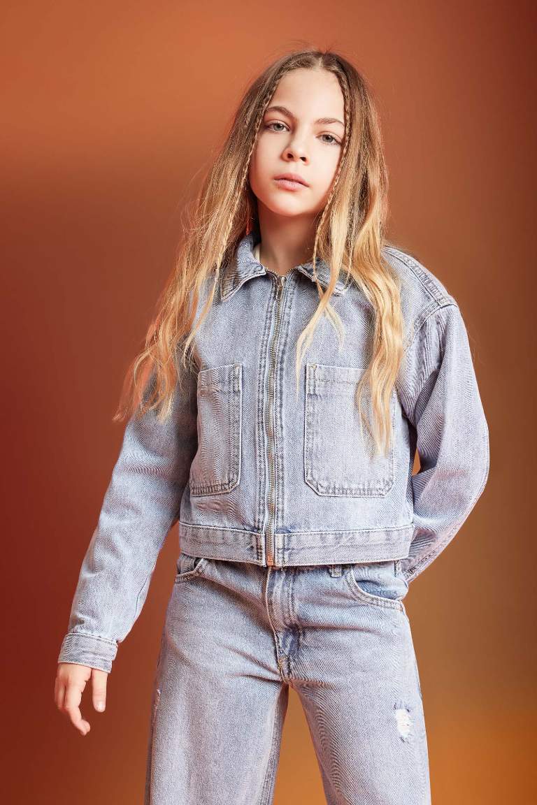 Veste Jean à Poches Pour Fille