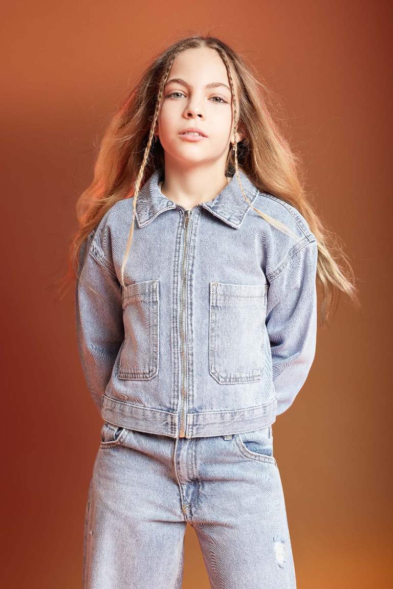 Veste Jean à Poches Pour Fille