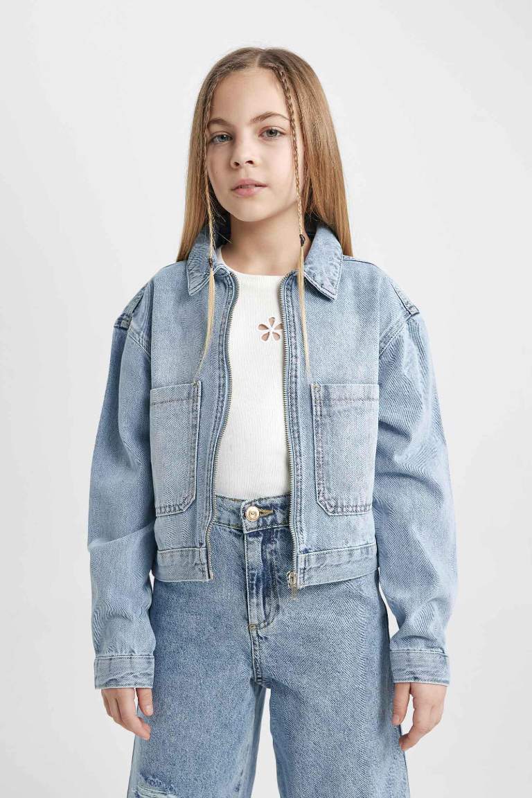 Veste Jean à Poches Pour Fille