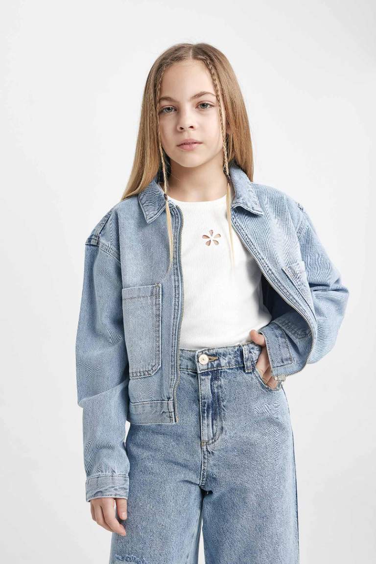 Veste Jean à Poches Pour Fille