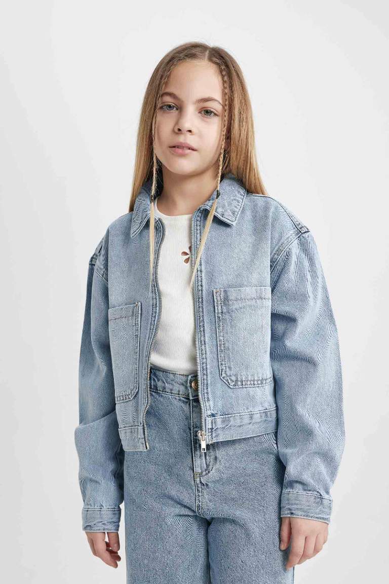 Veste Jean à Poches Pour Fille