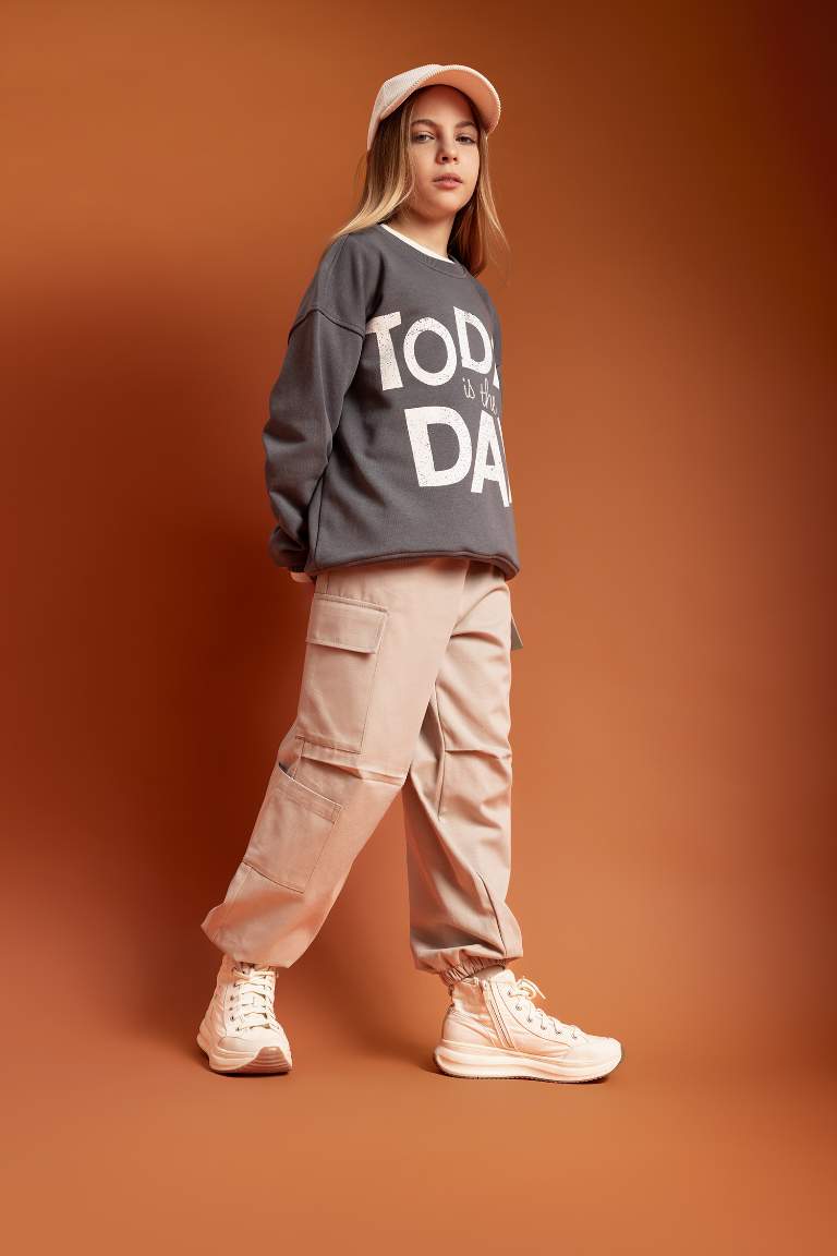 Girl Parachute Cargo Cotton Trousers