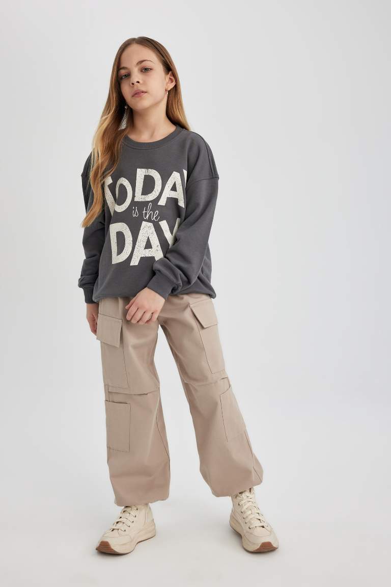 Girl Parachute Cargo Cotton Trousers