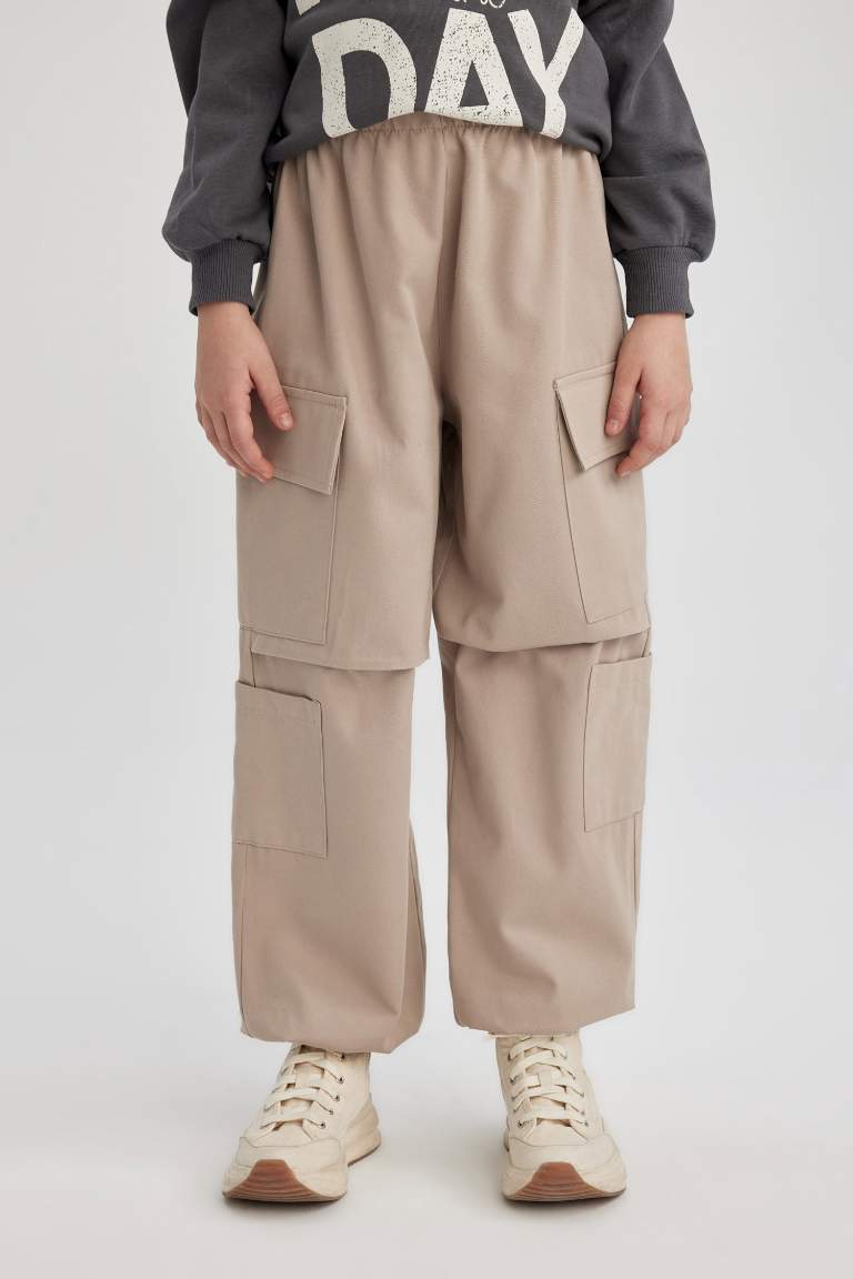 Girl Parachute Cargo Cotton Trousers