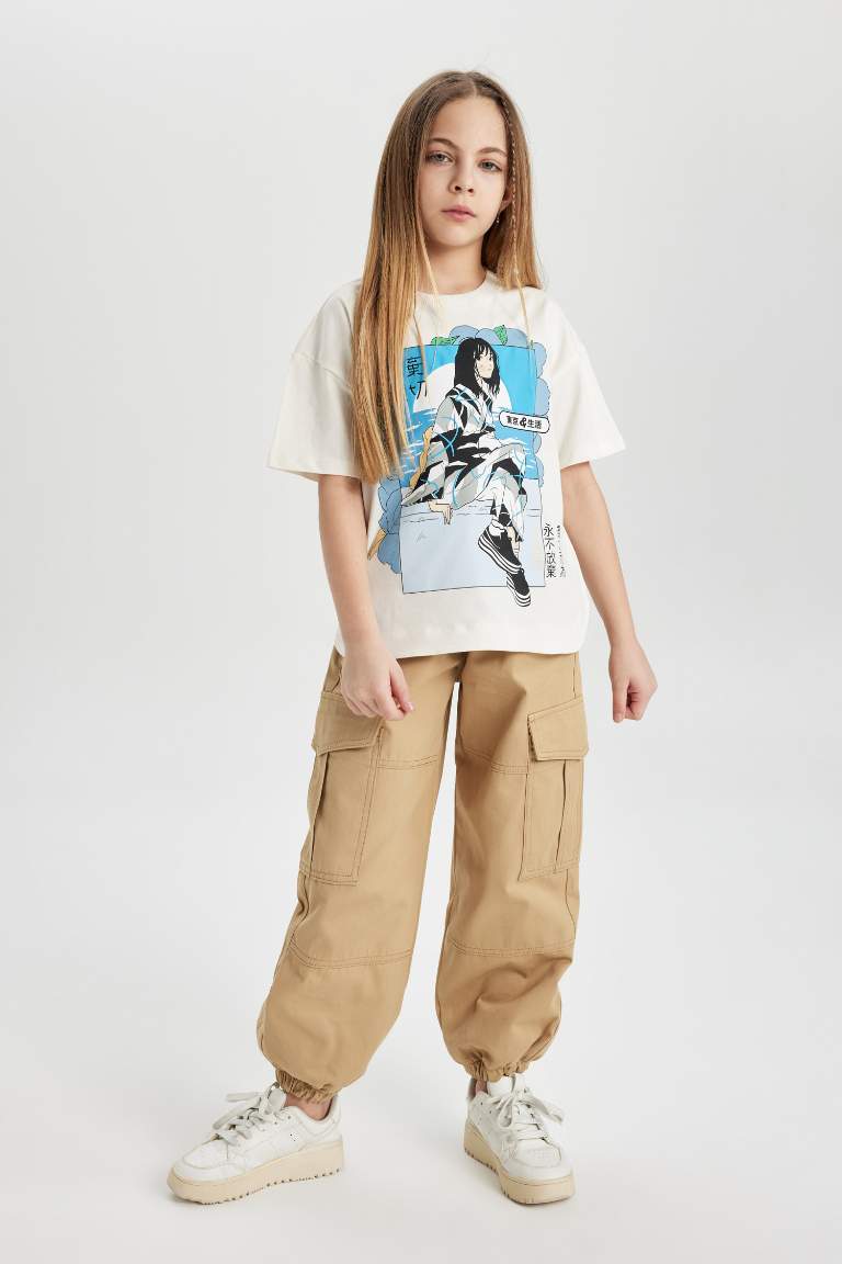 Girl Parachute Cargo Cotton Trousers