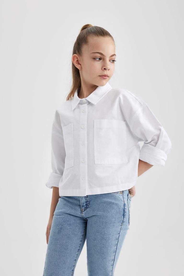 Girl Oxford Long Sleeve Crop Shirt