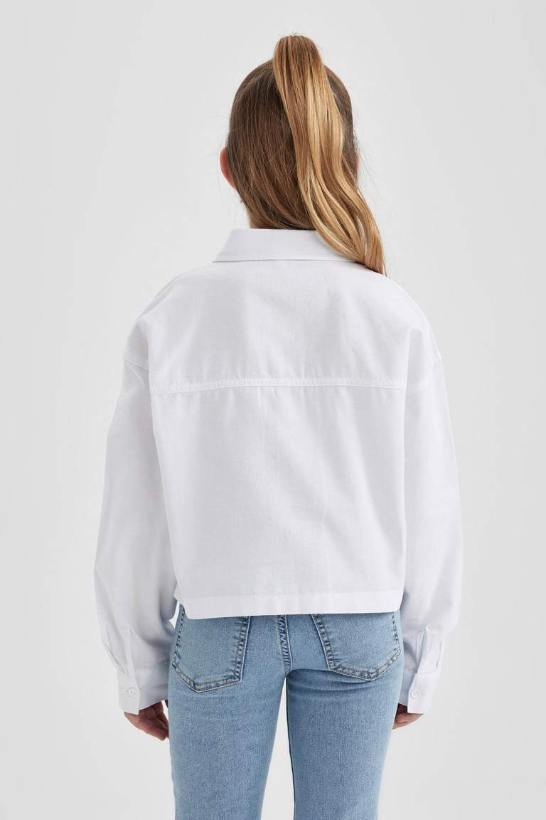 Girl Oxford Long Sleeve Crop Shirt