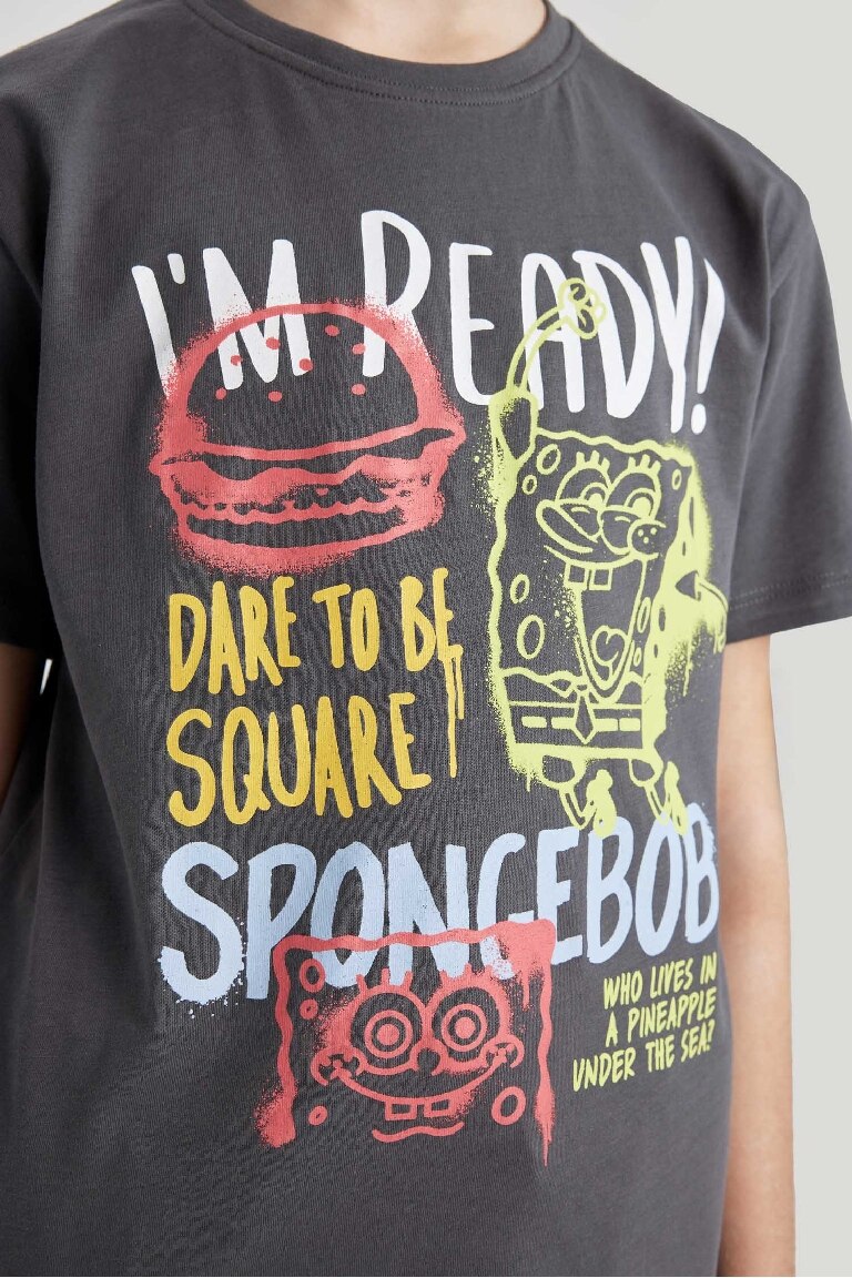 T-Shirt Manches Courtes Col Rond Motif Spongebob pour Garçon