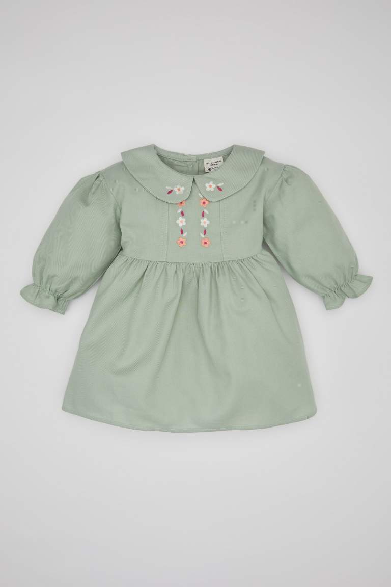 Robe Twill à Fleurs à Manches Longues pour Bébé Fille