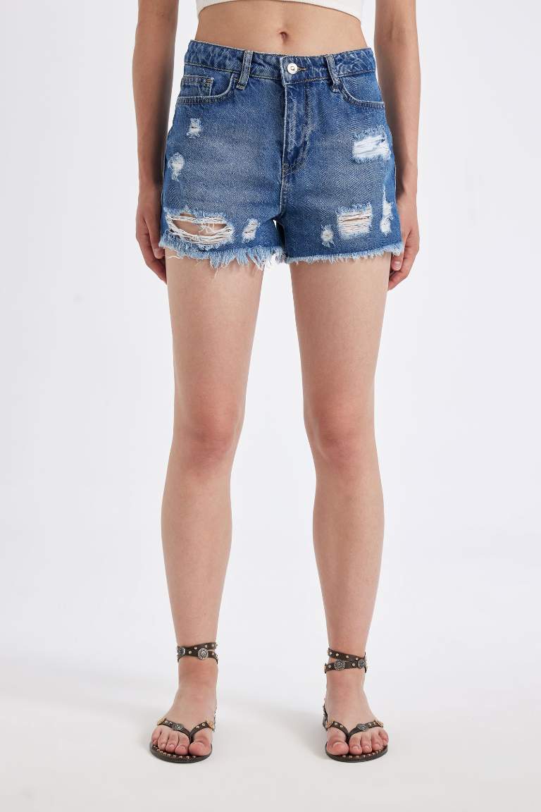 High Waist Cut-Off Leg Jean Shorts