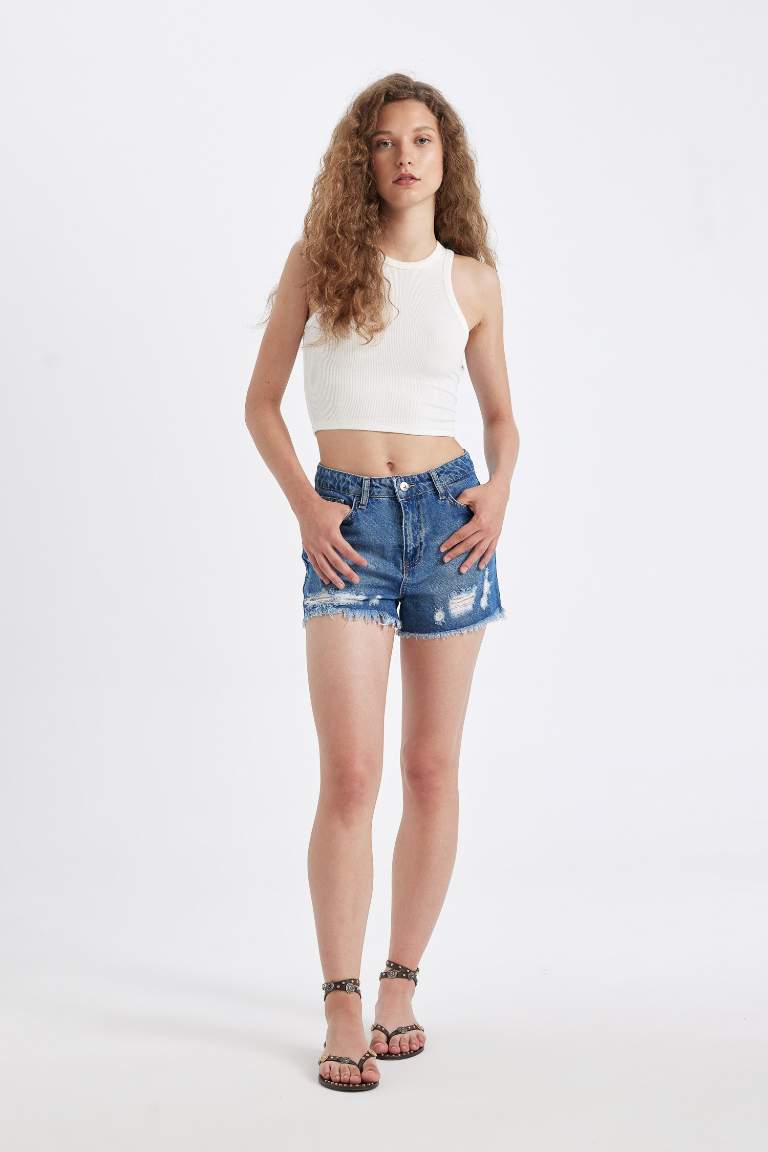 High Waist Cut-Off Leg Jean Shorts