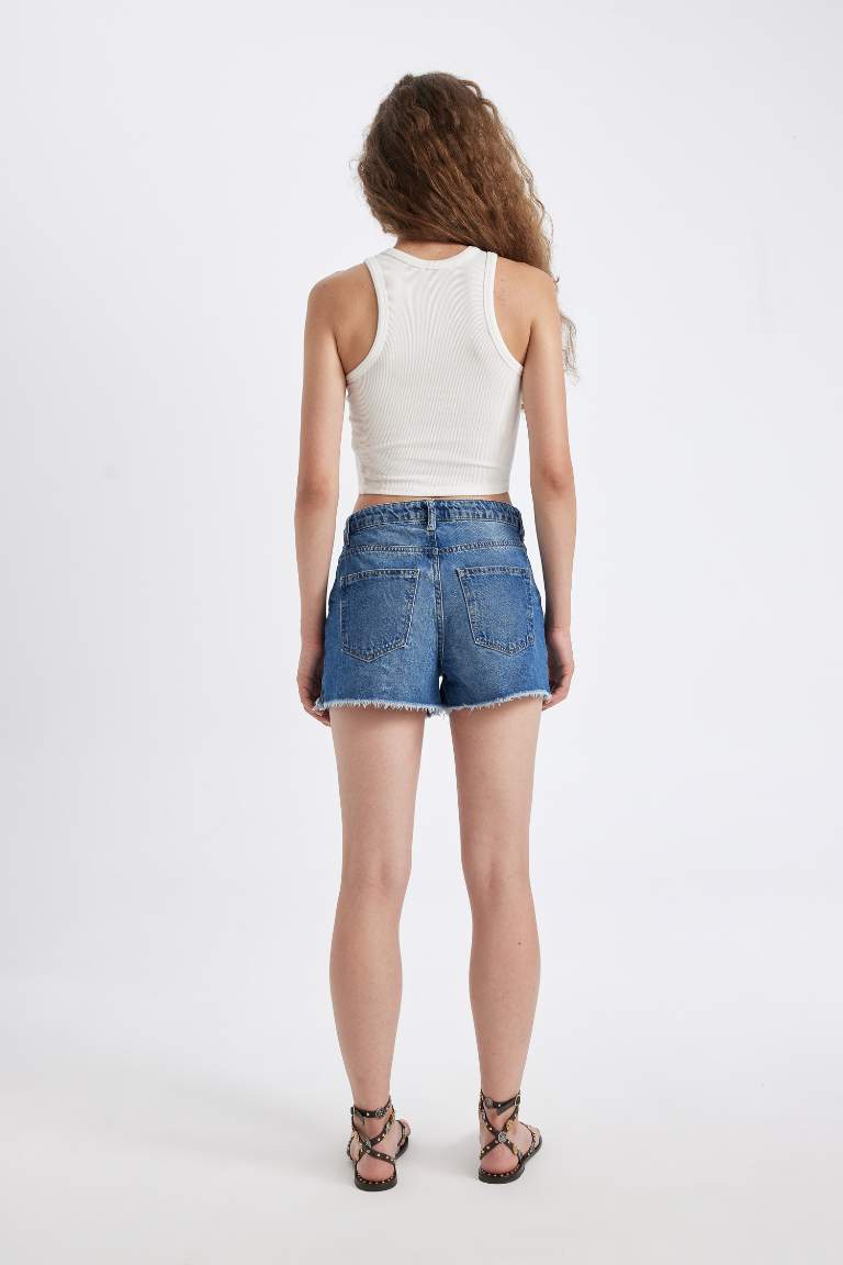 High Waist Cut-Off Leg Jean Shorts