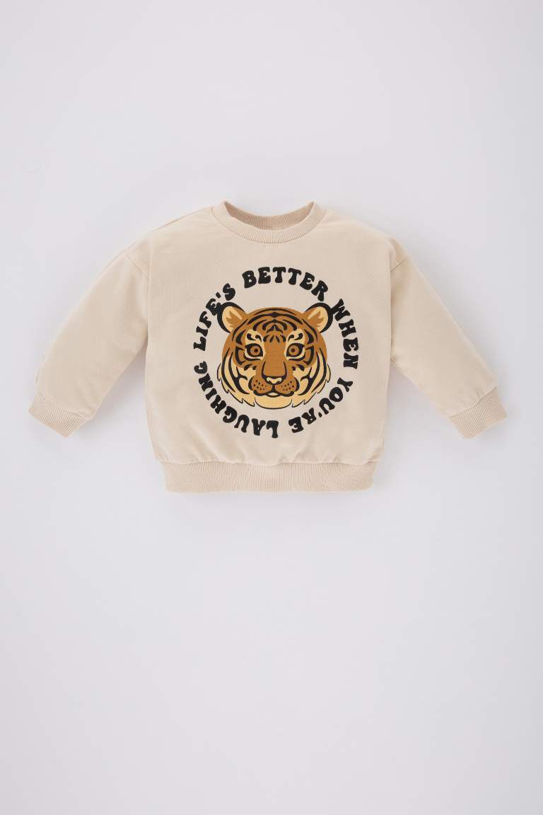 Sweatshirt Col Montant et Motif de Tigre Pour Bébé Garçon