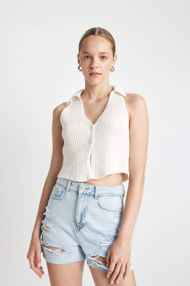 Mom Fit High Waist Cropped Denim Shorts