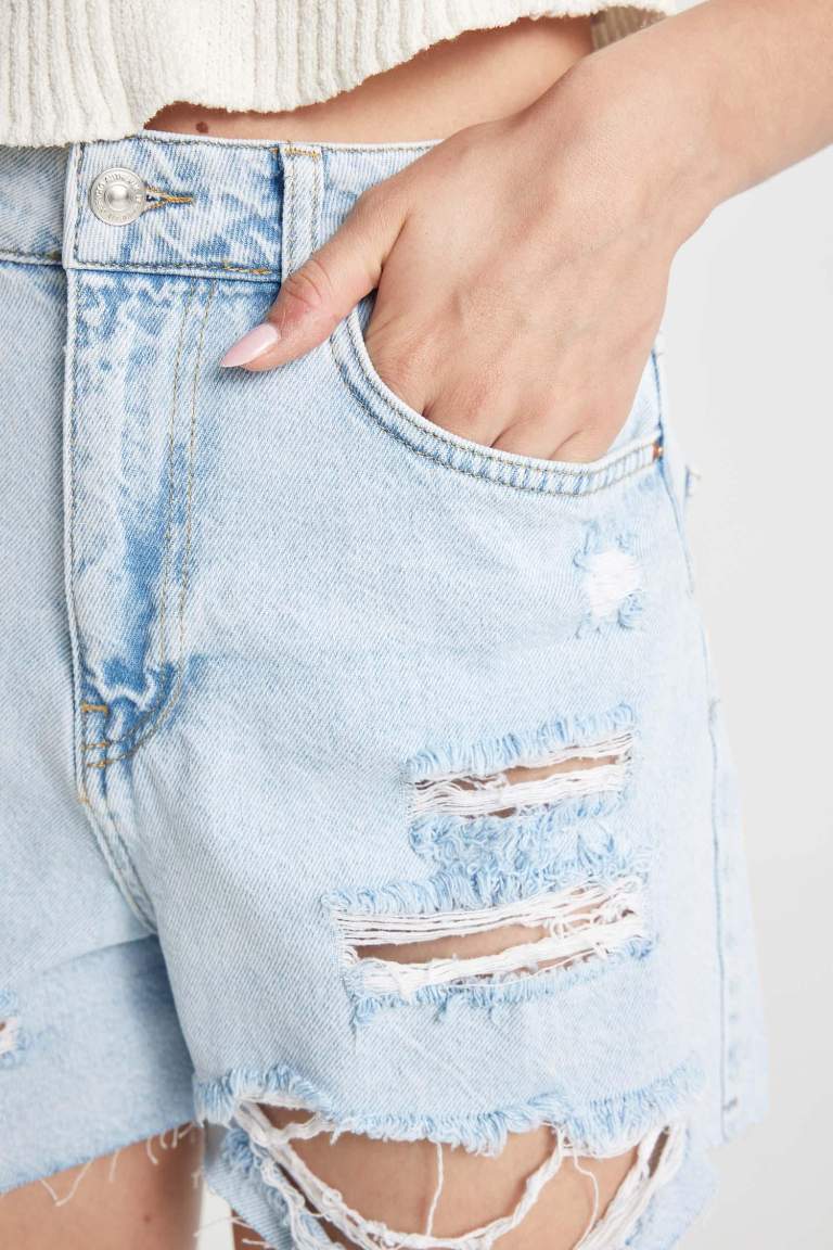 Mom Fit High Waist Cropped Denim Shorts