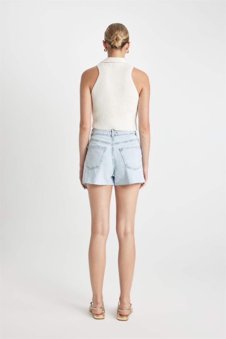 Mom Fit High Waist Cropped Denim Shorts