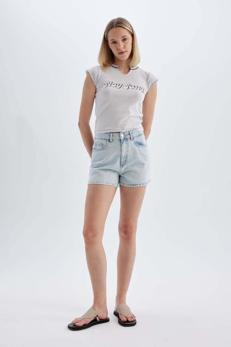 Джинсовые шорты Mom Fit с высокой талией